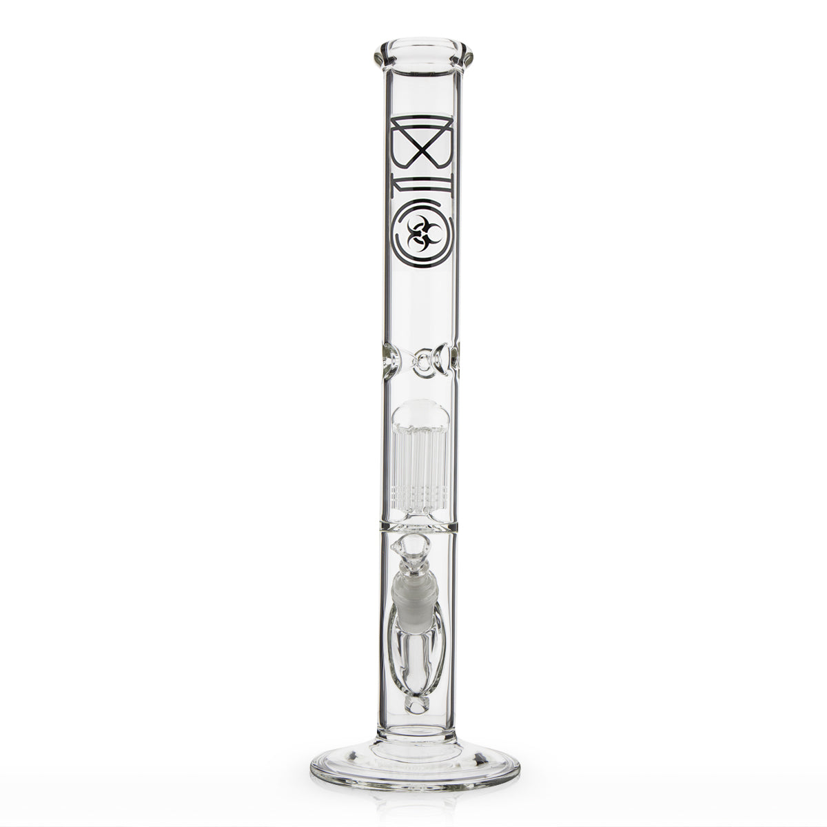 BIO Glass | Single Chamber 10-Arm Tree Perc Straight Water Pipe | 18" - 14mm - Various Colors
