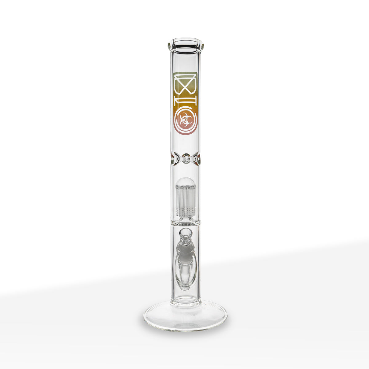 BIO Glass | Single Chamber 10-Arm Tree Perc Straight Water Pipe | 18" - 14mm - Various Colors