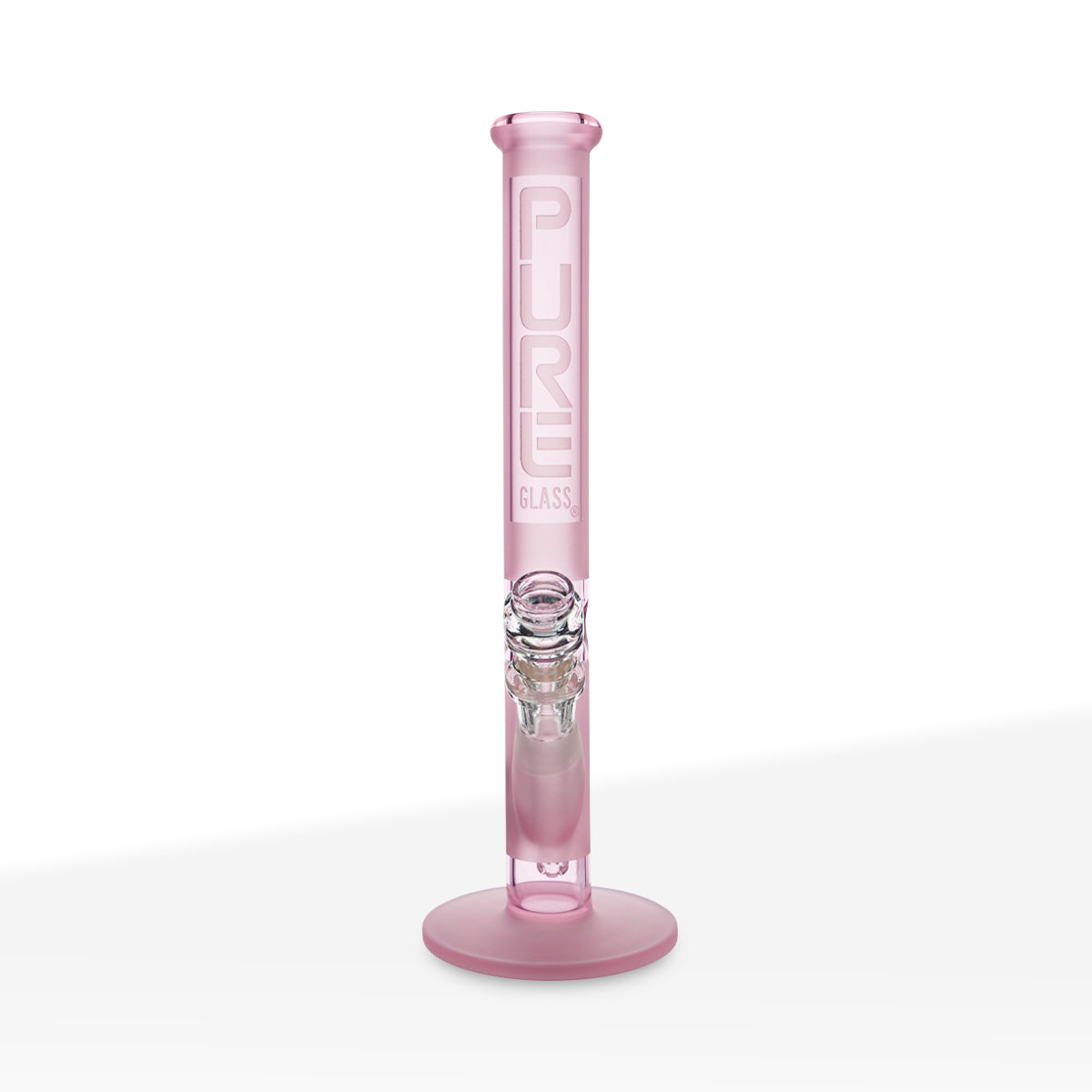 PURE Glass | Classic Straight Water Pipe | 14" - 14mm - Pink Frost