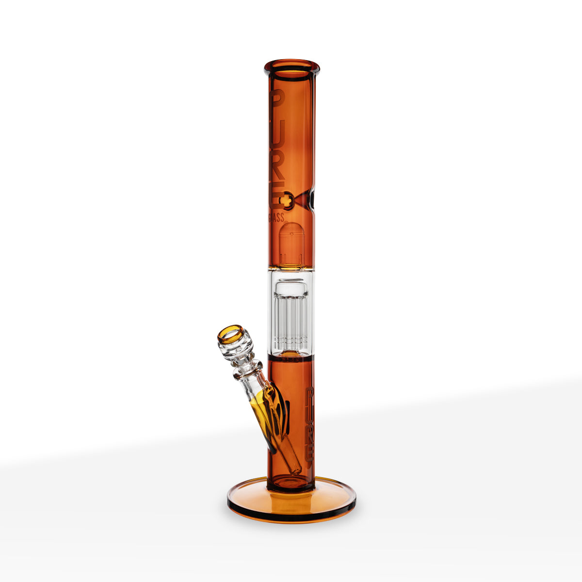 Pure Glass | 10-Arm Tree Percolator + Splash Guard Straight Water Pipe | 18" - 14mm - Various Colors Glass Bong Pure Glass Amber