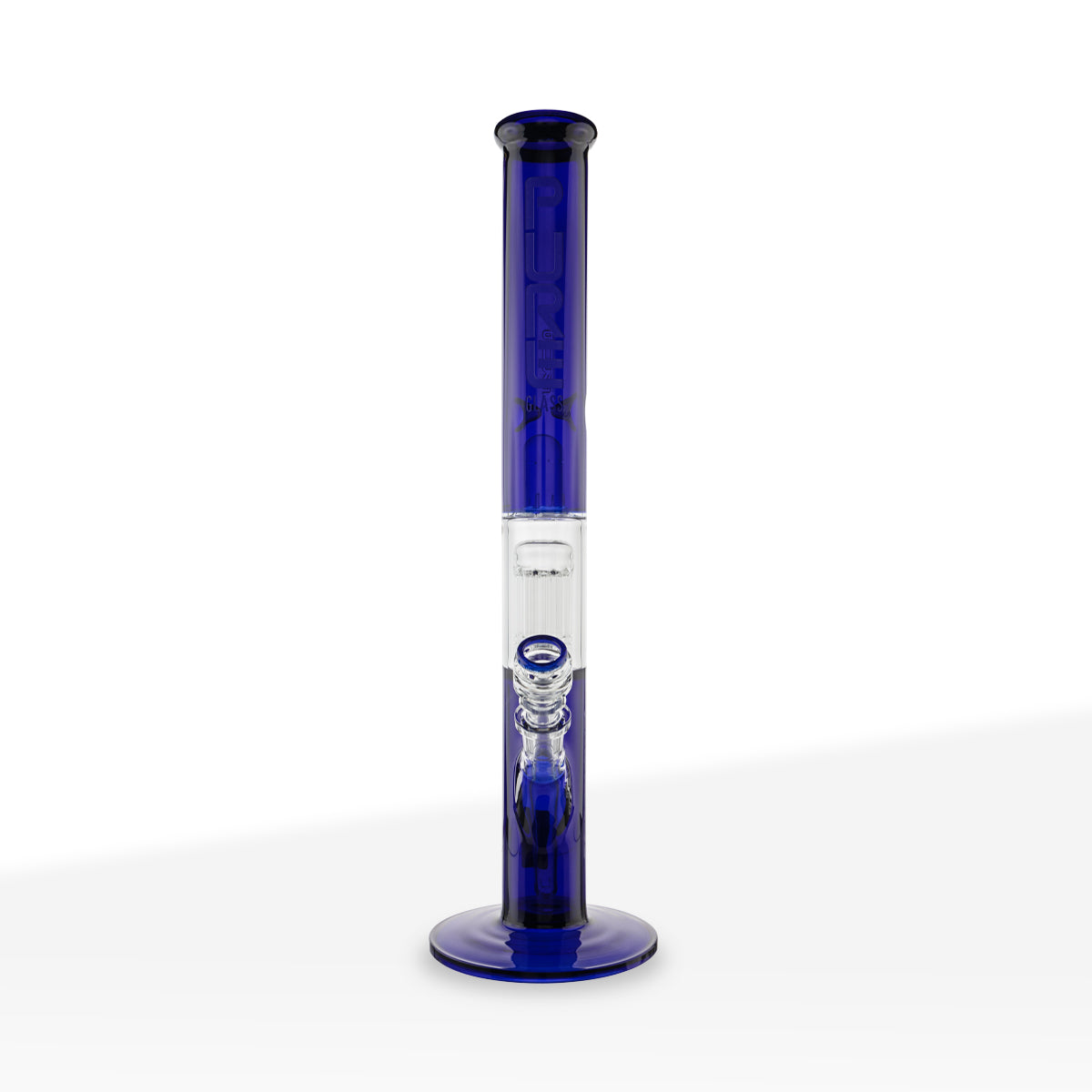 Pure Glass | 10-Arm Tree Percolator + Splash Guard Straight Water Pipe | 18" - 14mm - Various Colors Glass Bong Pure Glass Blue