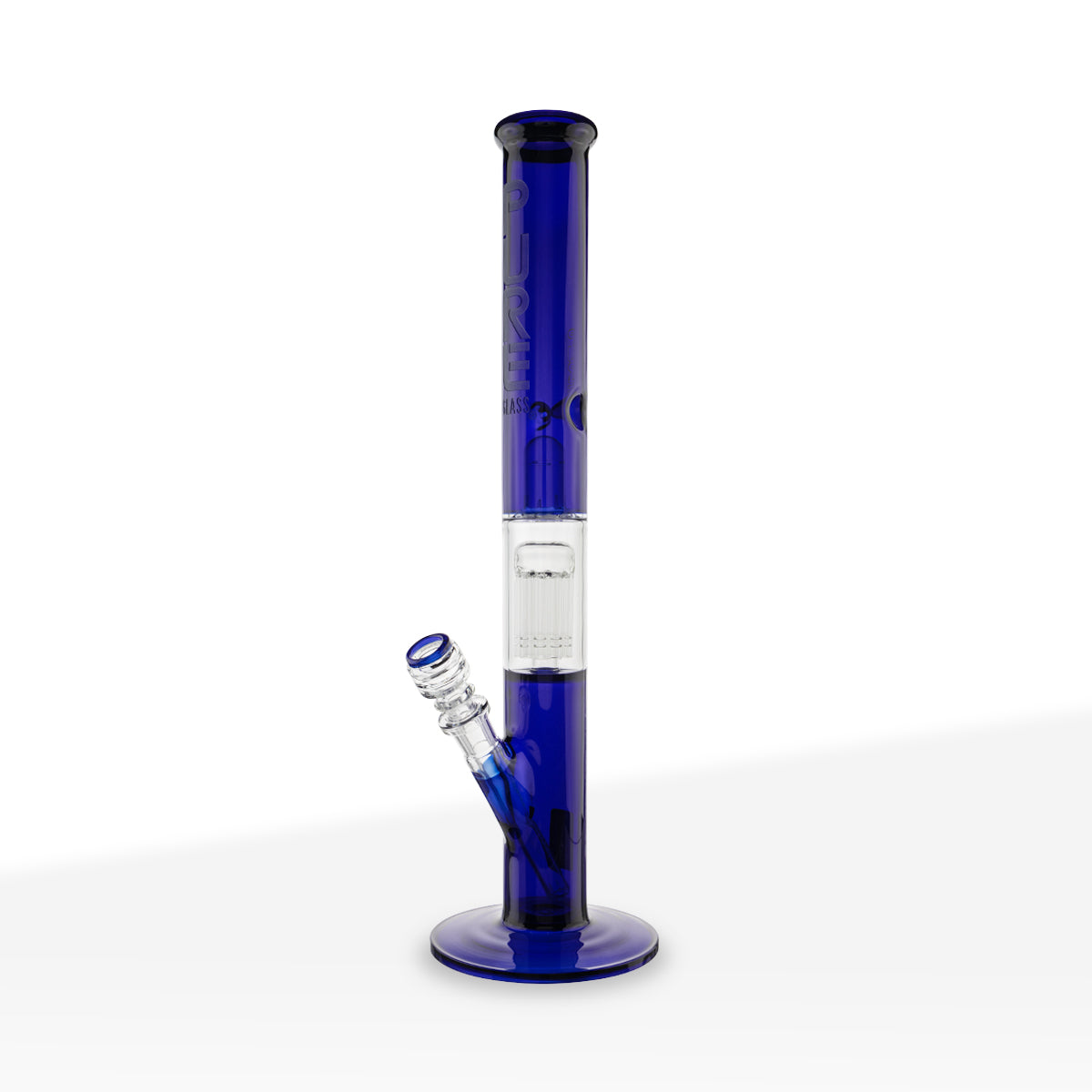 Pure Glass | 10-Arm Tree Percolator + Splash Guard Straight Water Pipe | 18" - 14mm - Various Colors Glass Bong Pure Glass Blue