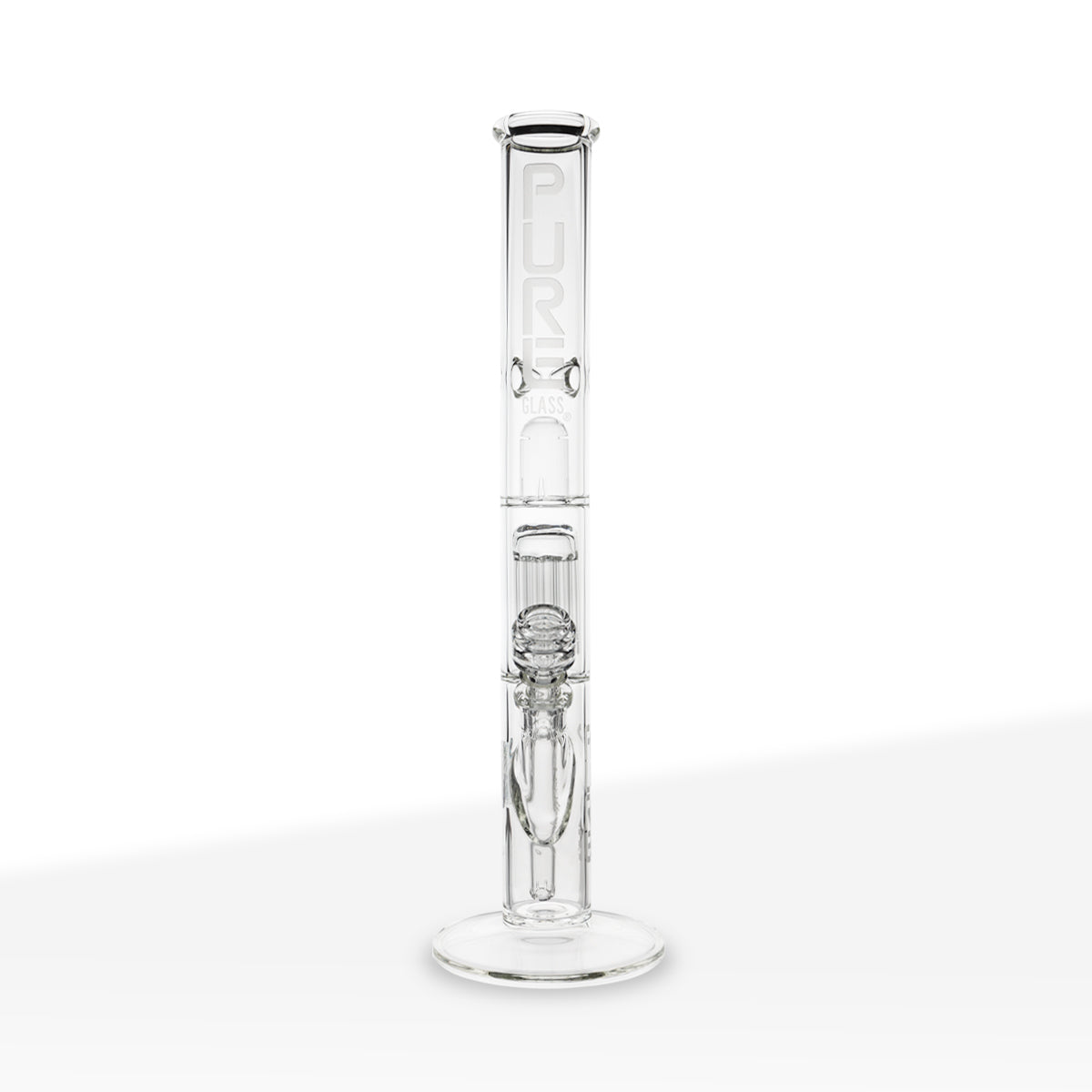 Pure Glass | 10-Arm Tree Percolator + Splash Guard Straight Water Pipe | 18" - 14mm - Various Colors Glass Bong Pure Glass Clear