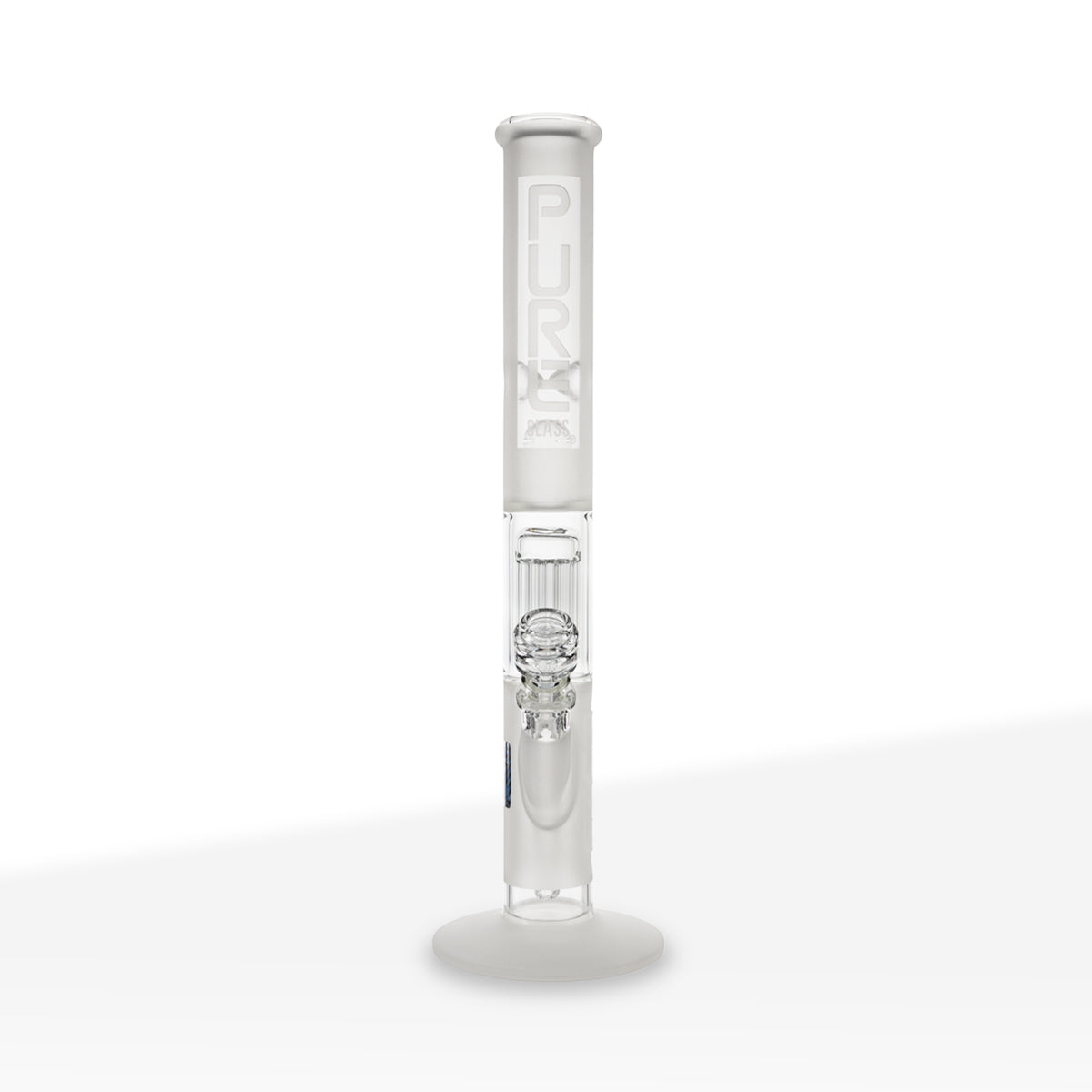 Pure Glass | 10-Arm Tree Percolator + Splash Guard Straight Water Pipe | 18" - 14mm - Various Colors Glass Bong Pure Glass Clear Frost