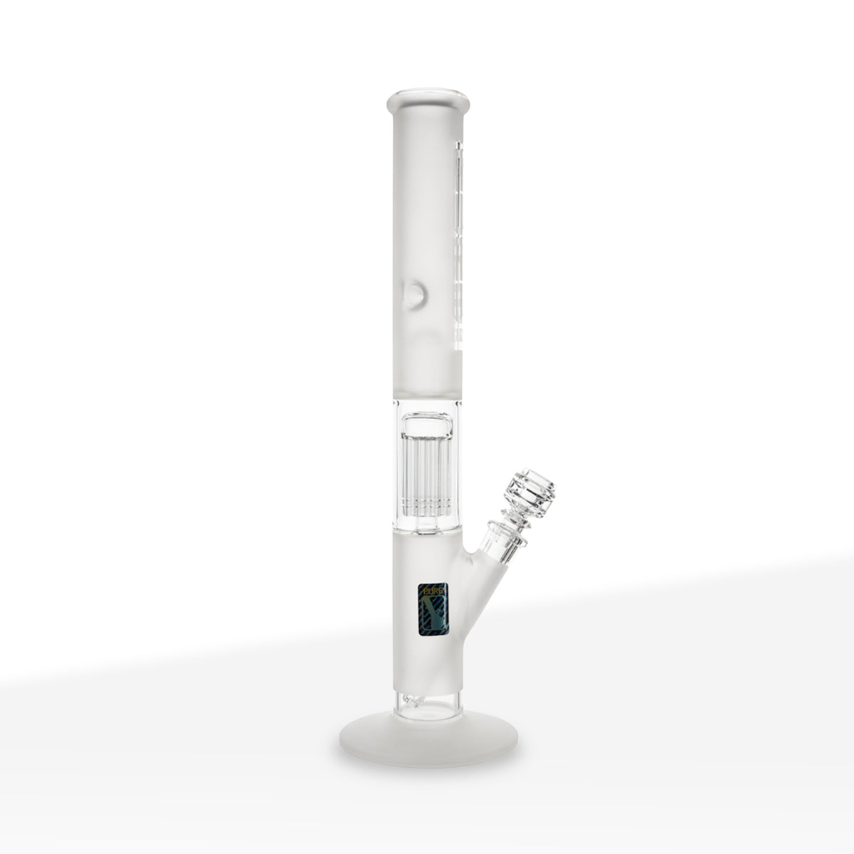 Pure Glass | 10-Arm Tree Percolator + Splash Guard Straight Water Pipe | 18" - 14mm - Various Colors Glass Bong Pure Glass Clear Frost