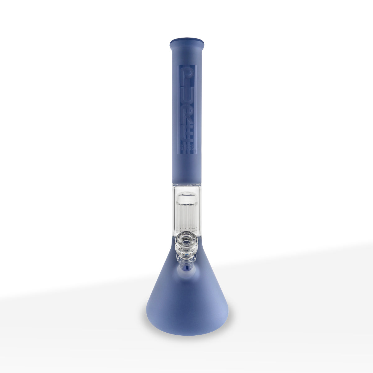 Pure Glass | 10-Arm Tree Percolator + Splash Guard Beaker Water Pipe | 18" - 14mm - Frosted Ivory Blue
