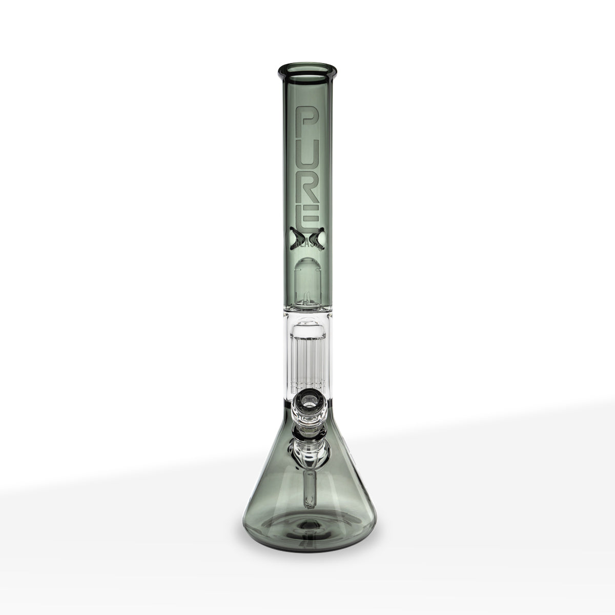 Pure Glass | 10-Arm Tree Percolator + Splash Guard Beaker Water Pipe | 18" - 14mm - Smoke Black