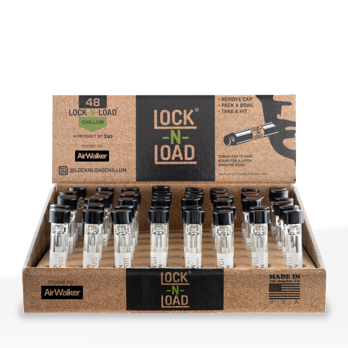 Lock-N-Load | 'Retail Display' Glass Chillums w/ Black Caps | 3" - 9mm - 48 Count