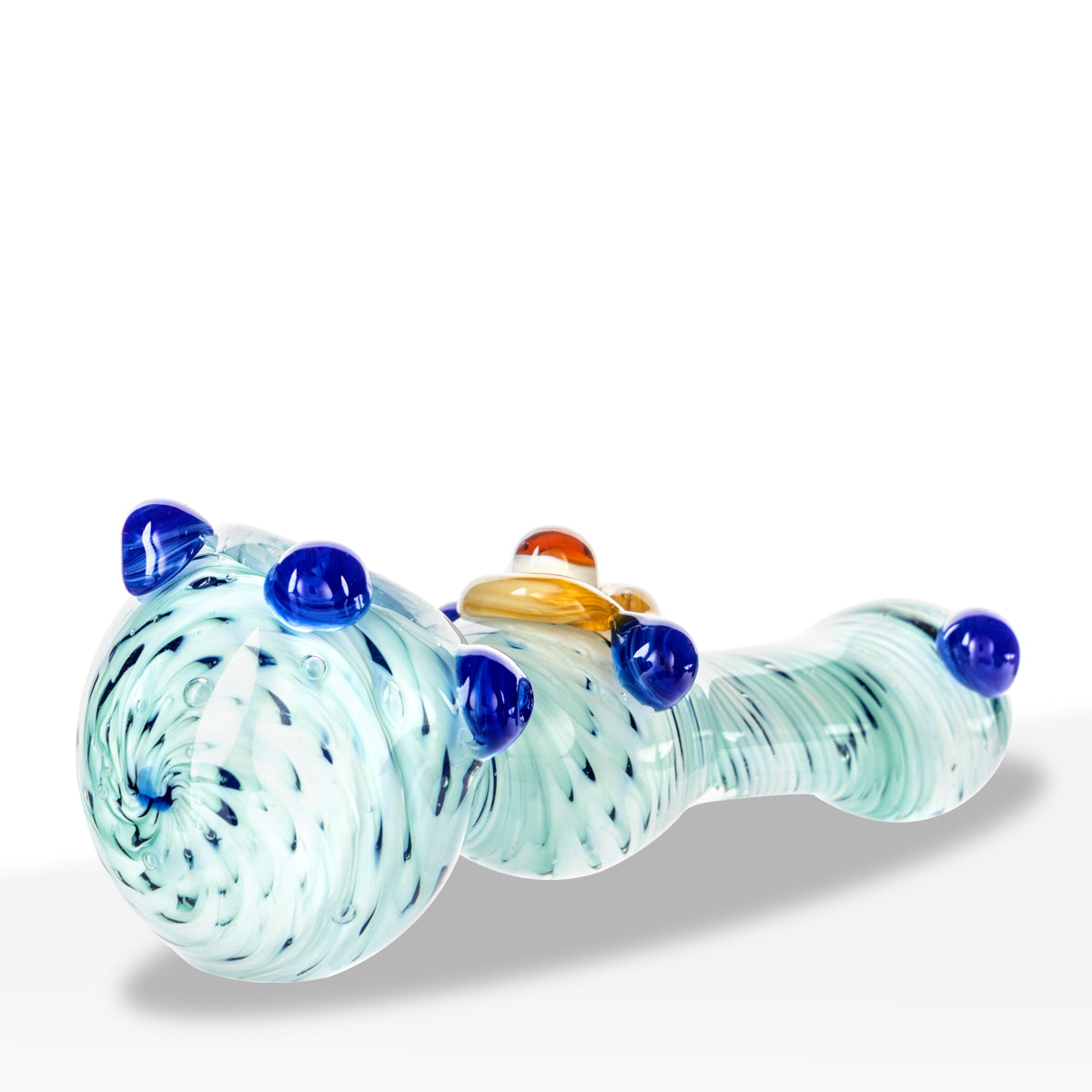 Hand Pipe | Heavy Color Swirl Hand Pipe w/ Bulge | 4" - Glass - Assorted Colors - Biohazard Inc - Light Blue