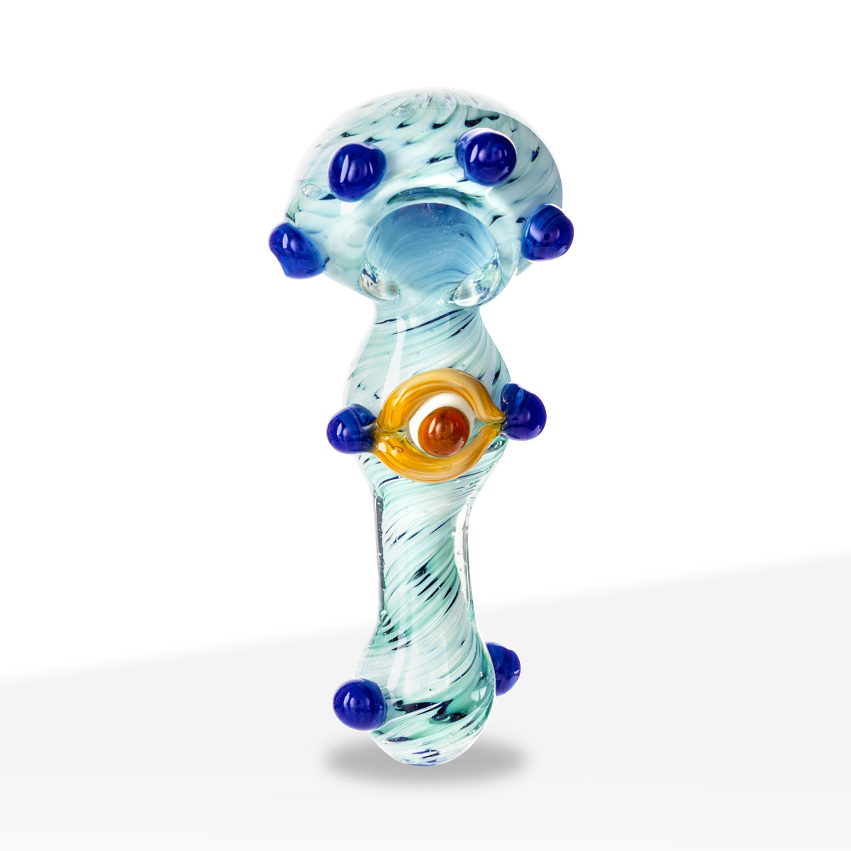 Hand Pipe | Heavy Color Swirl Hand Pipe w/ Bulge | 4" - Glass - Assorted Colors - Biohazard Inc - Light Blue