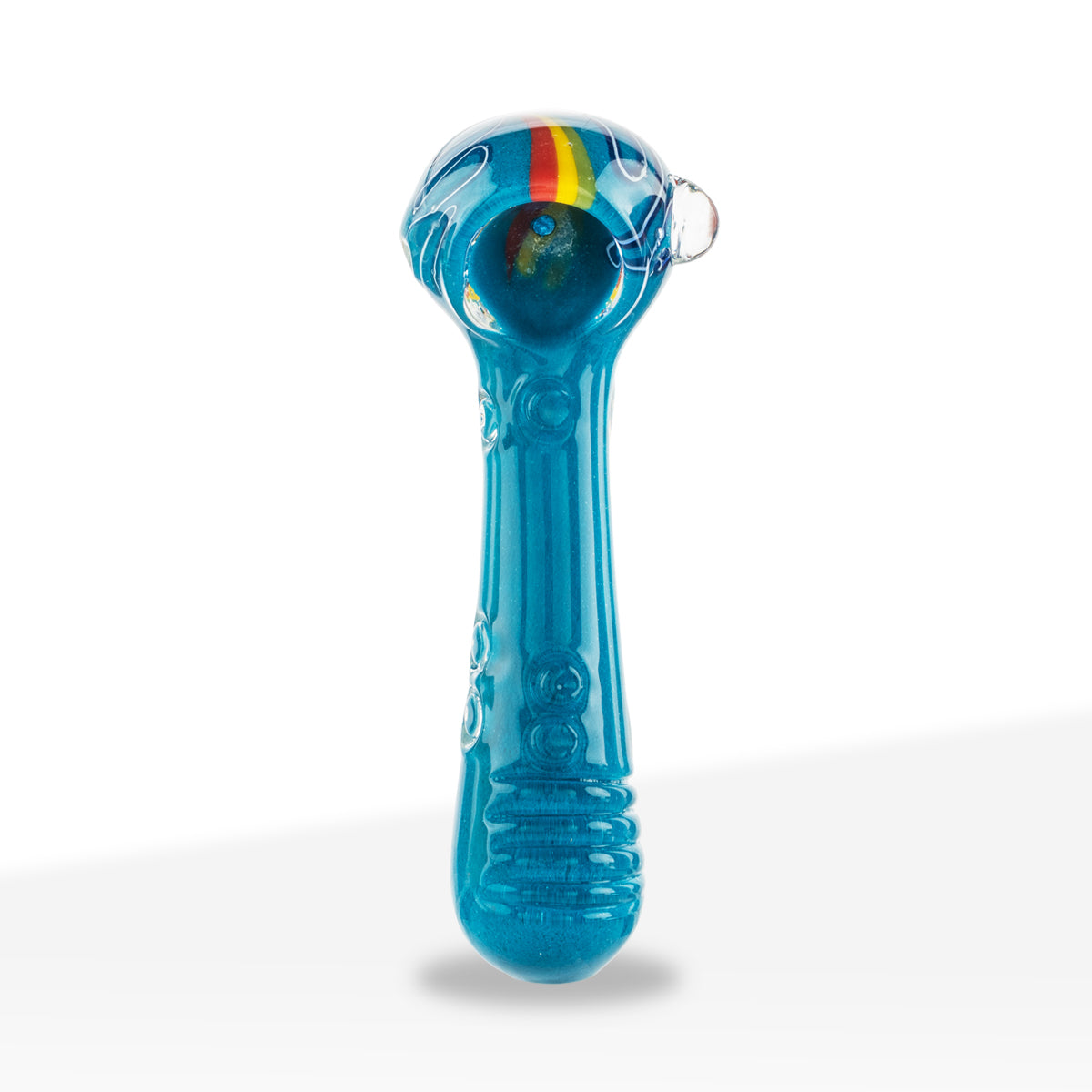 Hand Pipe | Marble Spoon with Rasta Stripes | 4" - Glass - Assorted Colors - Biohazard Inc - Cyan Blue