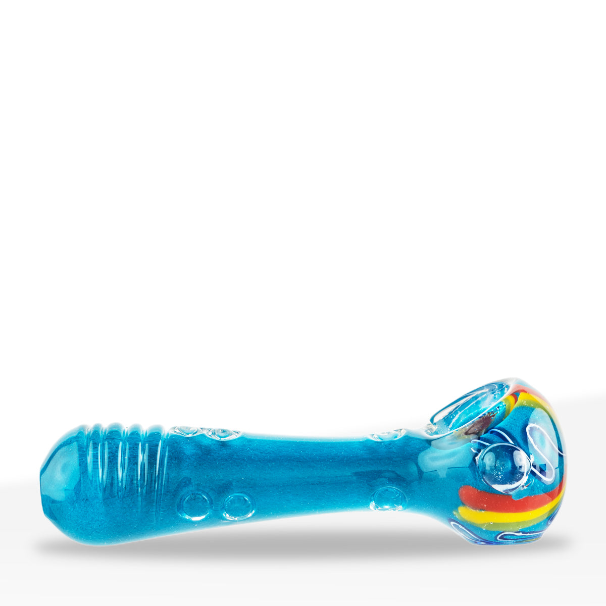 Hand Pipe | Marble Spoon with Rasta Stripes | 4" - Glass - Assorted Colors - Biohazard Inc - Cyan Blue