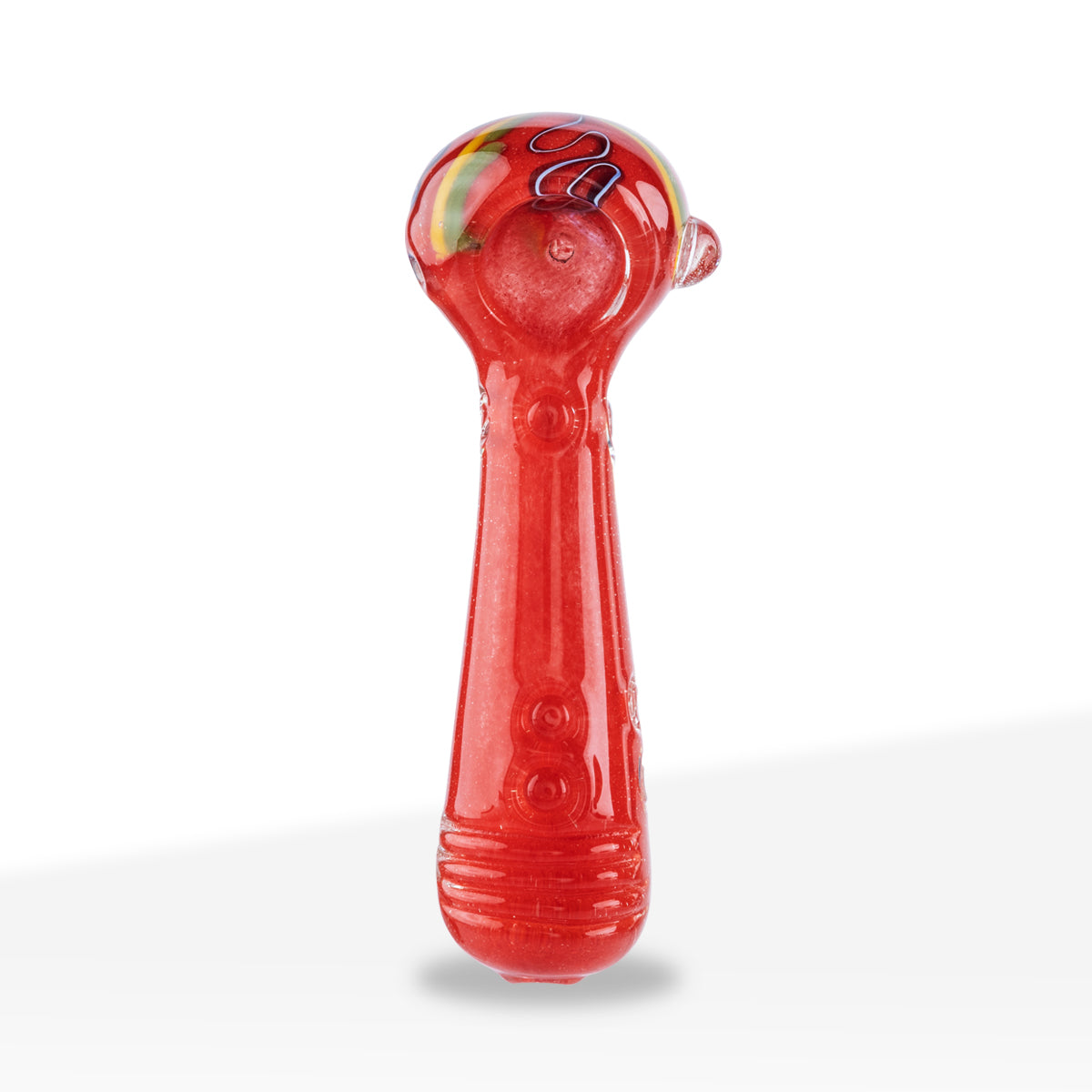 Hand Pipe | Marble Spoon with Rasta Stripes | 4" - Glass - Assorted Colors - Biohazard Inc - Red
