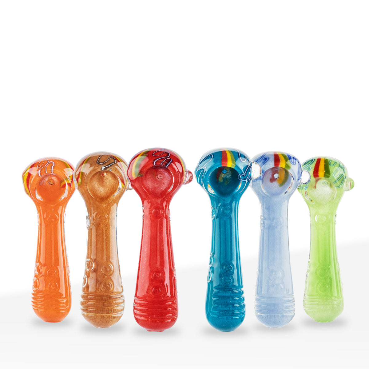 Hand Pipe | Marble Spoon with Rasta Stripes | 4" - Glass - Assorted Colors - Biohazard Inc - Orange - Brown - Red - Blue - Cyan - Periwinkle - Powder Blue - Lavender - Mint Green