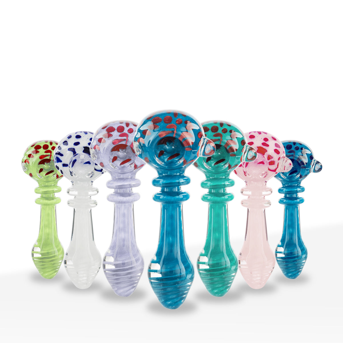 Hand Pipe | Marble Spoon with Polka Dots | 4" - Glass - Assorted Colors - Biohazard Inc