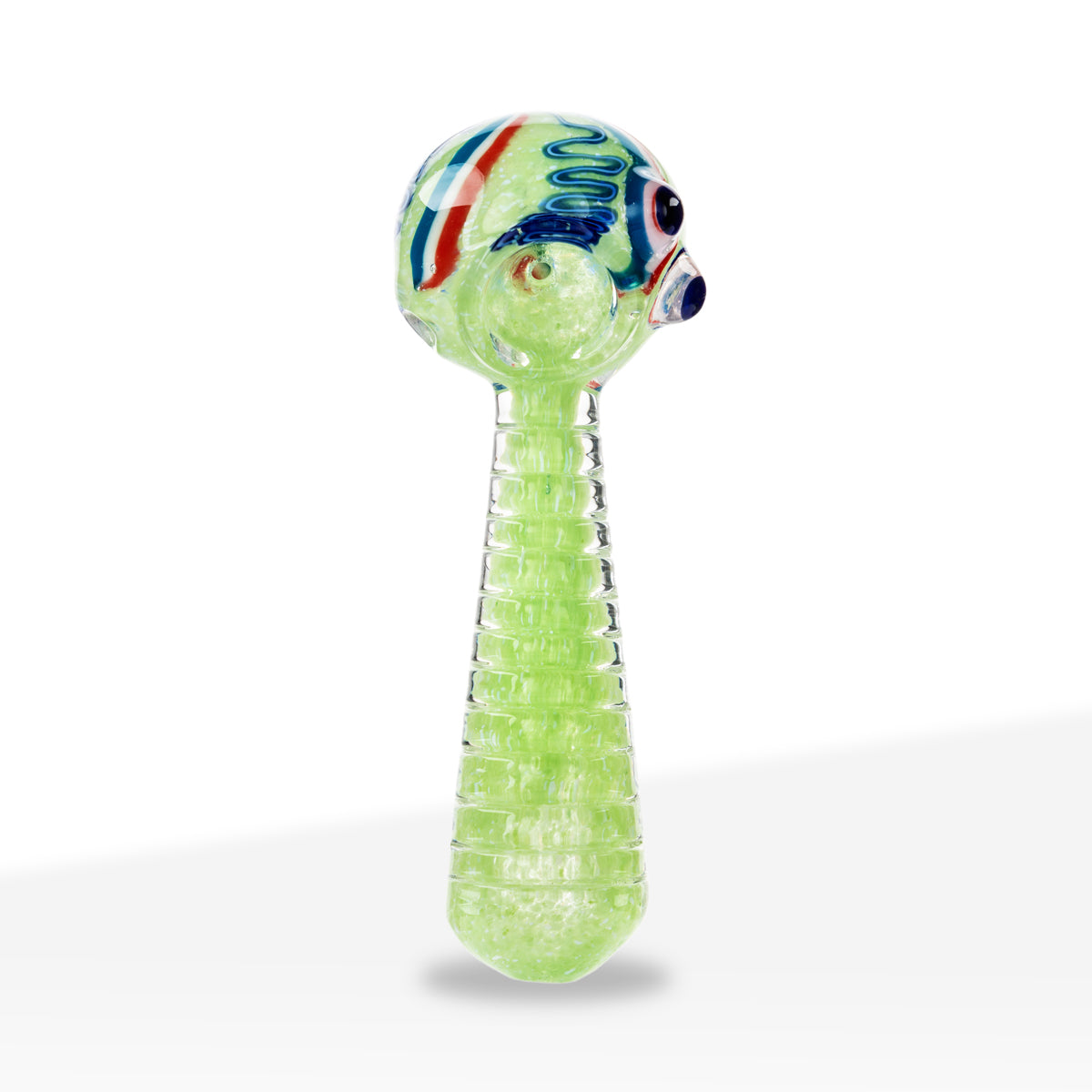 Hand Pipe | Classic Glass Spoon Heavy Frit w/ Dichro Hand Pipe | 4" - Glass - Assorted Colors - Biohazard Inc - Lime Mint Green
