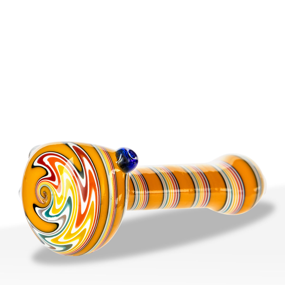 Hand Pipe | Heavy Striped Classic Spoon Hand Pipe | 4" - Glass - Assorted Colors - Biohazard Inc - Yellow