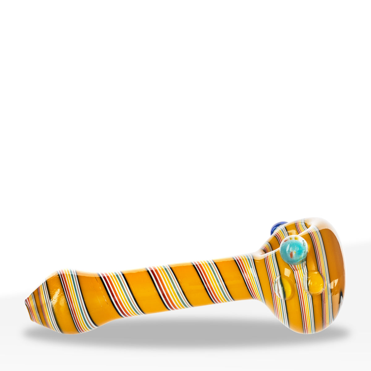 Hand Pipe | Heavy Striped Classic Spoon Hand Pipe | 4" - Glass - Assorted Colors - Biohazard Inc - Yellow