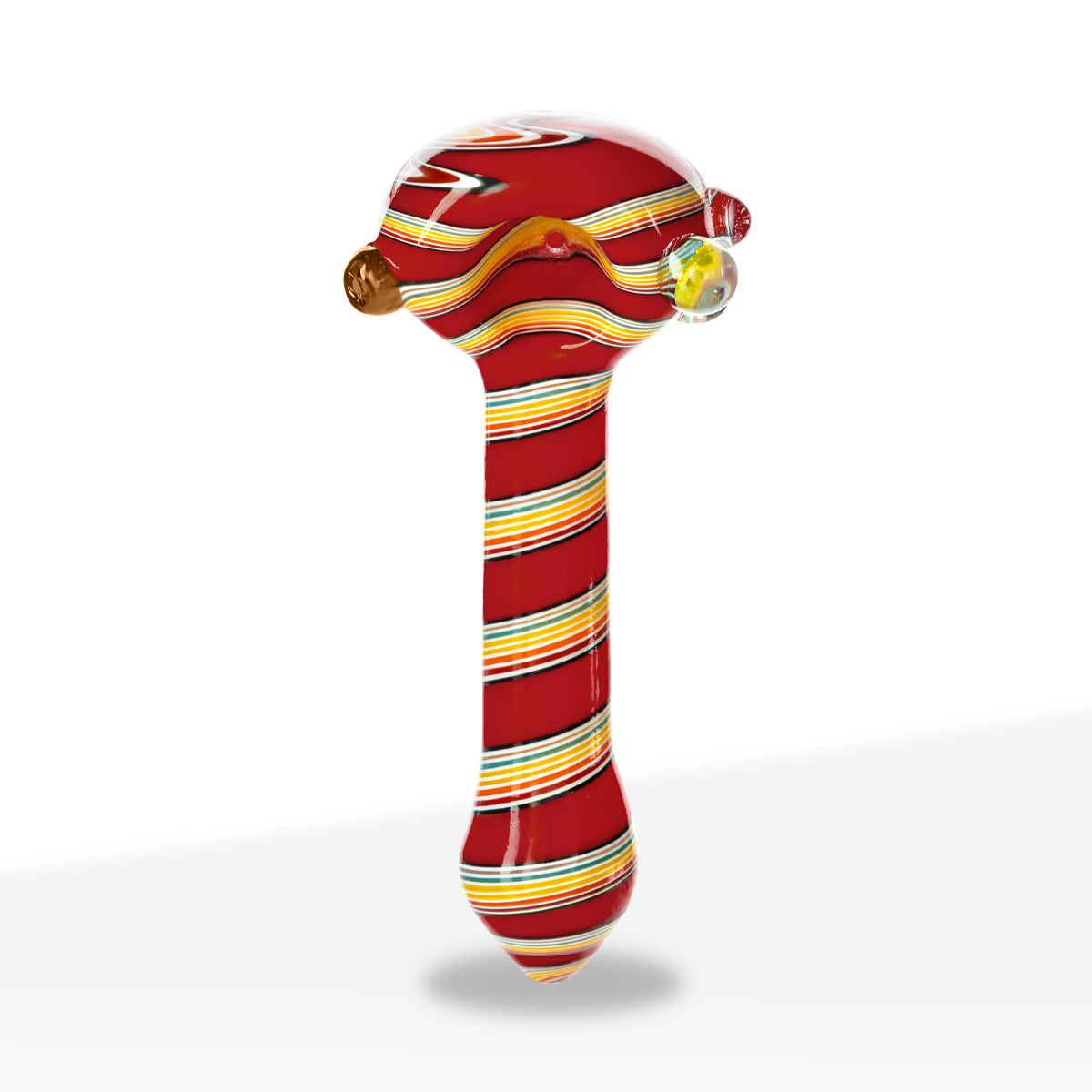Hand Pipe | Heavy Striped Classic Spoon Hand Pipe | 4" - Glass - Assorted Colors - Biohazard Inc - Red