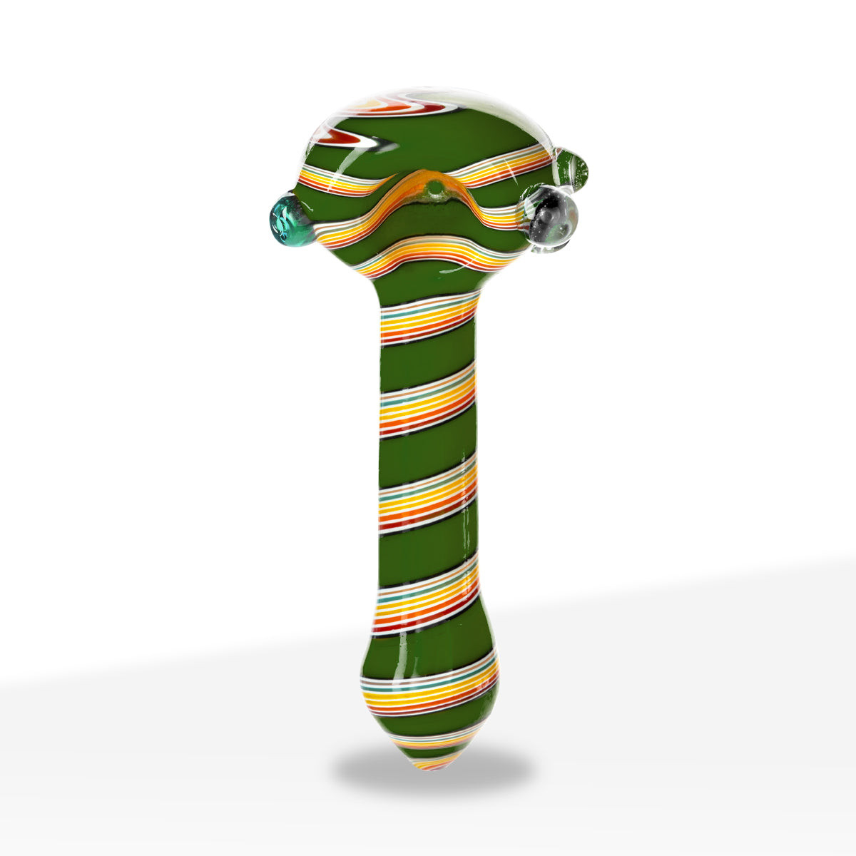 Hand Pipe | Heavy Striped Classic Spoon Hand Pipe | 4" - Glass - Assorted Colors - Biohazard Inc - Green