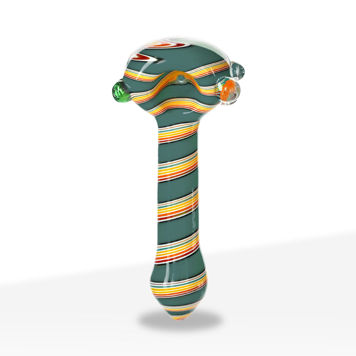 Hand Pipe | Heavy Striped Classic Spoon Hand Pipe | 4" - Glass - Assorted Colors - Biohazard Inc - Teal