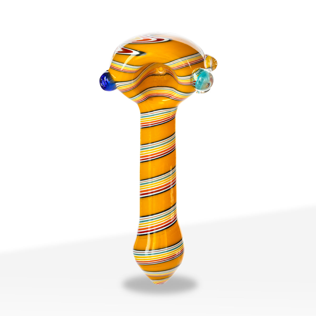 Hand Pipe | Heavy Striped Classic Spoon Hand Pipe | 4" - Glass - Assorted Colors - Biohazard Inc - Yellow