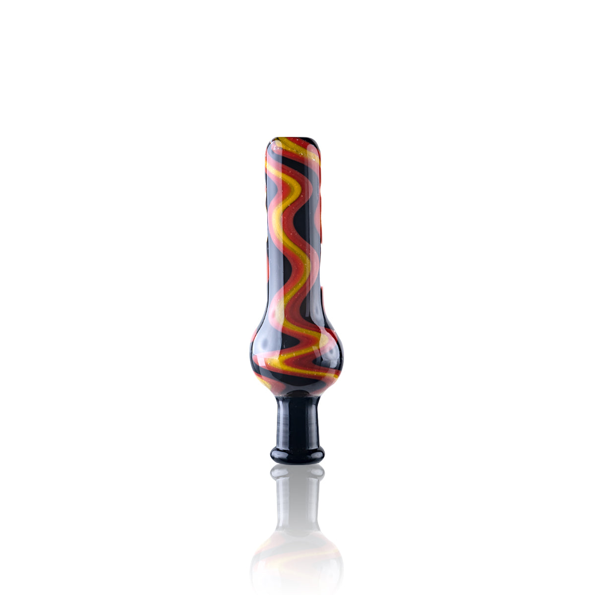 Nectar Collector | Pocket Glass Hand Straw | 4" - 10mm - Black w/ Wig Wag Orange/Yellow Stripes - Biohazard Inc