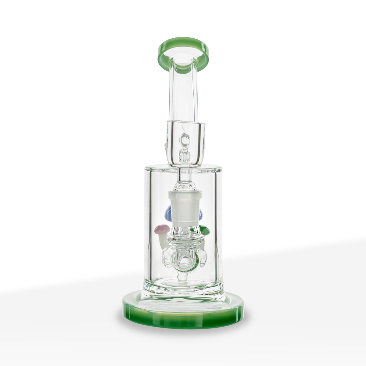 Dab Rig | Color Trim Rig with Mushroom Perc | 7" - Glass - Various Colors - Biohazard Inc - Jade Green