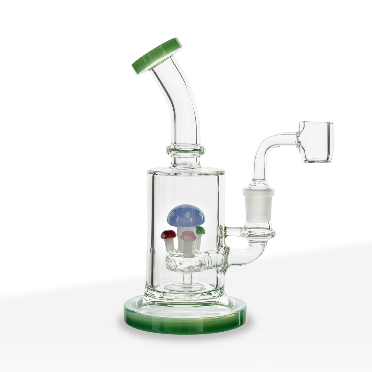 Dab Rig | Color Trim Rig with Mushroom Perc | 7" - Glass - Various Colors - Biohazard Inc - Jade Green