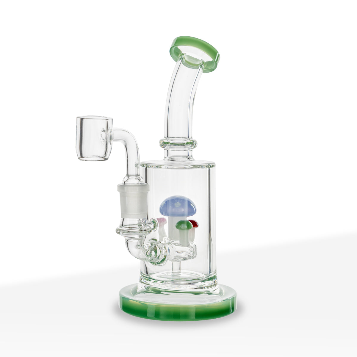 Dab Rig | Color Trim Rig with Mushroom Perc | 7" - Glass - Various Colors - Biohazard Inc - Jade Green