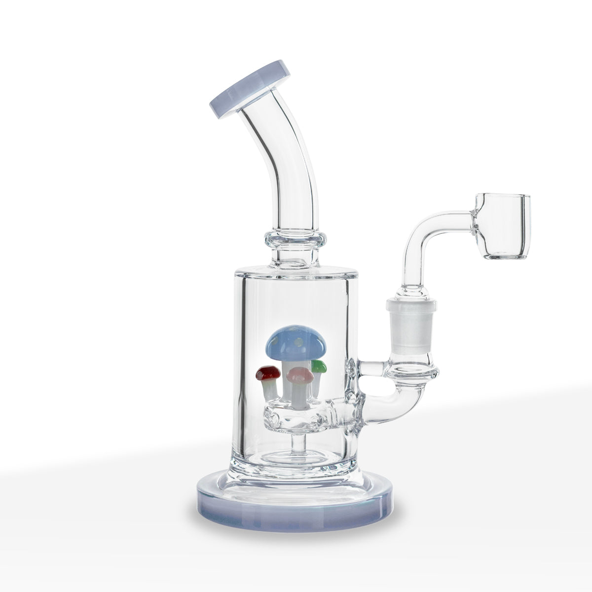 Dab Rig | Color Trim Rig with Mushroom Perc | 7" - Glass - Various Colors - Biohazard Inc - Milk Blue