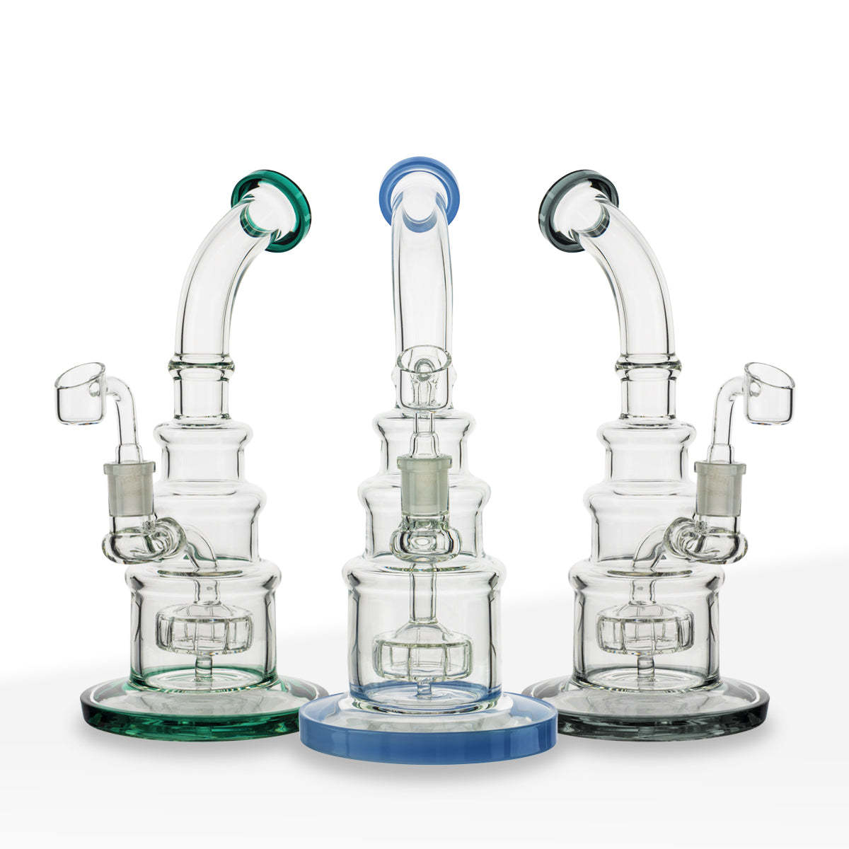 Dab Rig | Color Trim Tiered Rig w/ Showerhead Perc | 10" - Glass - Assorted Colors - Biohazard Inc