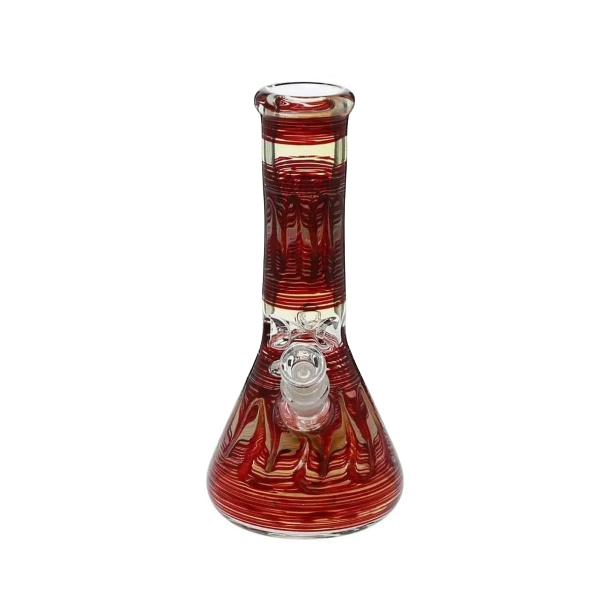Wrap & Rake | Artistic Beaker Water Pipe | 10" - 19mm - Red & Caramel