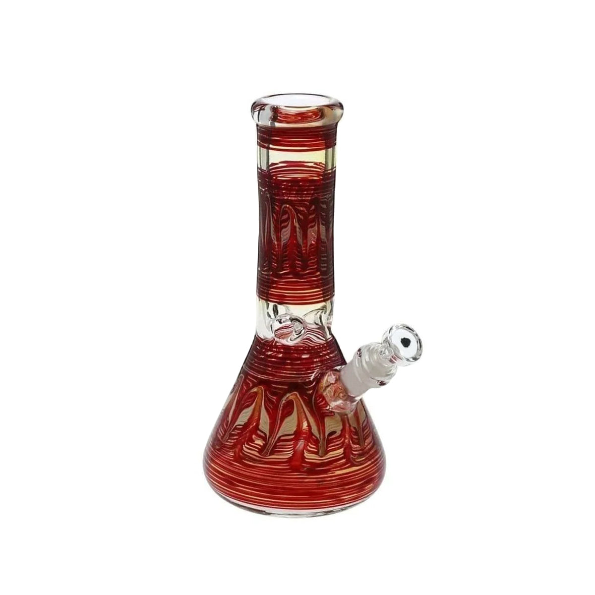 Wrap & Rake | Artistic Beaker Water Pipe | 10" - 19mm - Red & Caramel