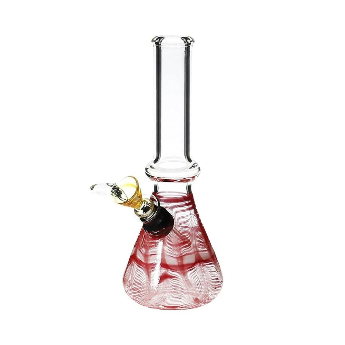 Wrap & Rake | Ring Beaker Glass Water Pipe w/ Slider Bowl | 7" - Slide - Red