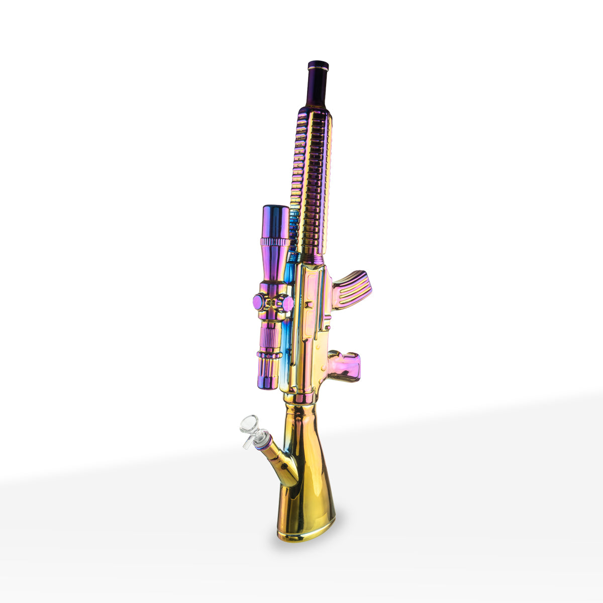 Novelty | Assault Riffle Water Pipe | 24" - Glass - Rainbow - Biohazard Inc