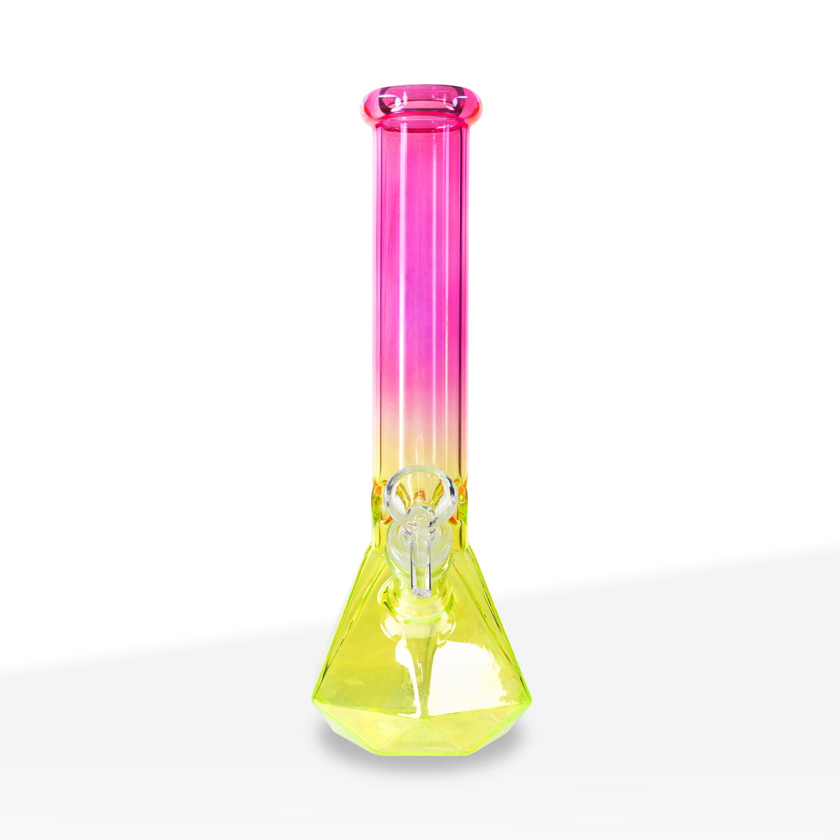Water Pipe | 4mm Hexagon Base Beaker | 10" - Glass - Assorted Colors - Biohazard Inc - Hot Pink and Yellow