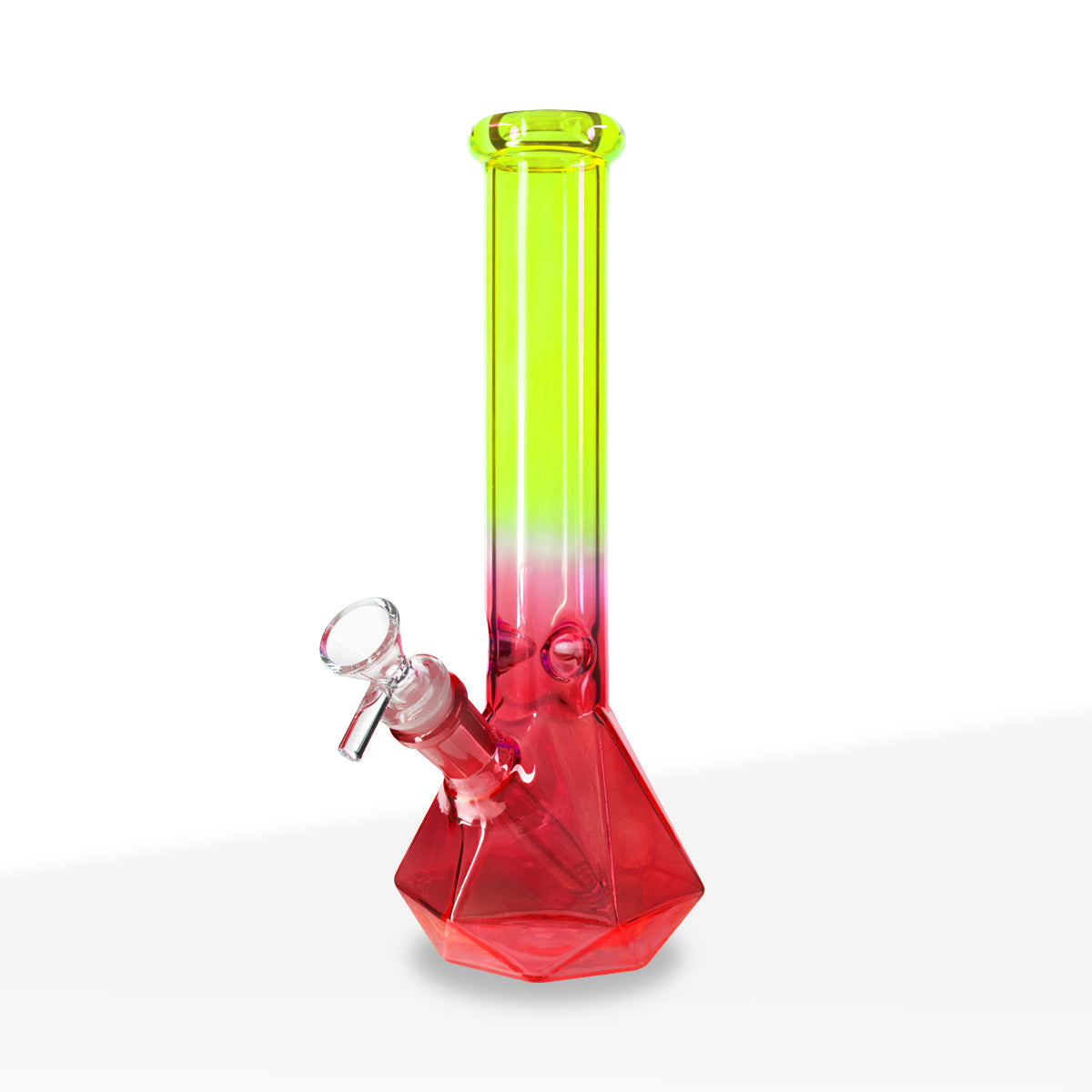 Water Pipe | 4mm Hexagon Base Beaker | 10" - Glass - Assorted Colors - Biohazard Inc - Yellow Green and Ruby Red