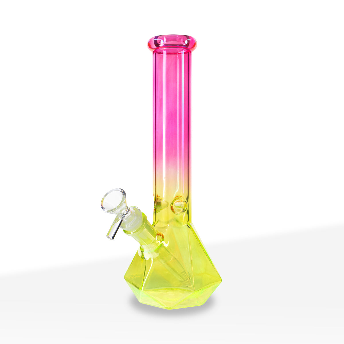 Water Pipe | 4mm Hexagon Base Beaker | 10" - Glass - Assorted Colors - Biohazard Inc - Hot Pink and Yellow