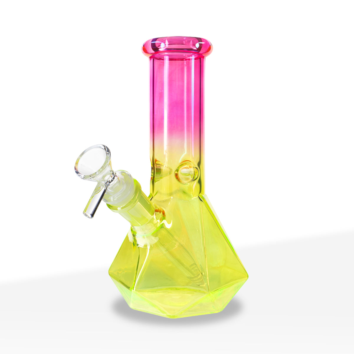 Water Pipe | 4mm Hexagon Base Beaker | 7" - Glass - Assorted Colors - Biohazard Inc - Group Image - Pink and Electric Yellow