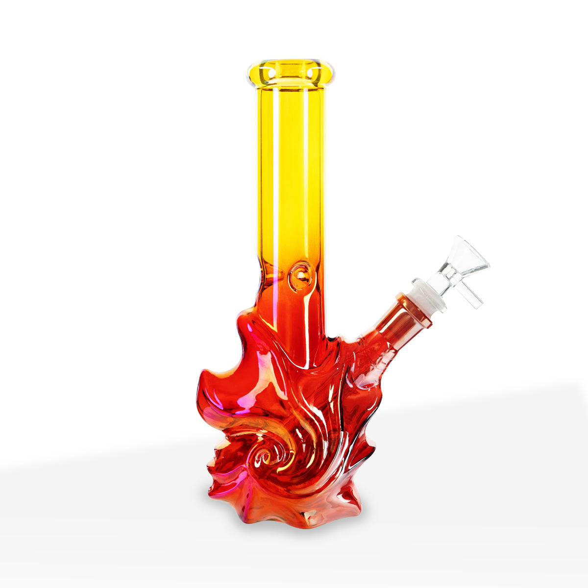 Water Pipe | 4mm Wave Base Beaker | 10" - Glass - Assorted Colors - Biohazard Inc. - Lemon Yellow / Ruby Red