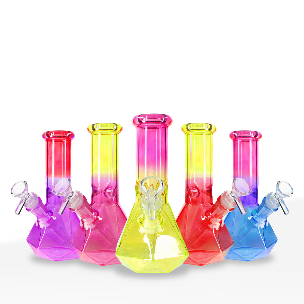 Water Pipe | 4mm Hexagon Base Beaker | 7" - Glass - Assorted Colors - Biohazard Inc - Group Image