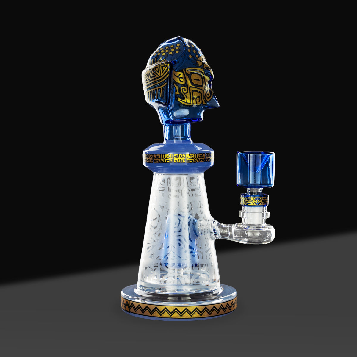 Water Pipe | Etched Colorful Beaker | 9" - Glass - Various Colors - Biohazard Inc - Blue