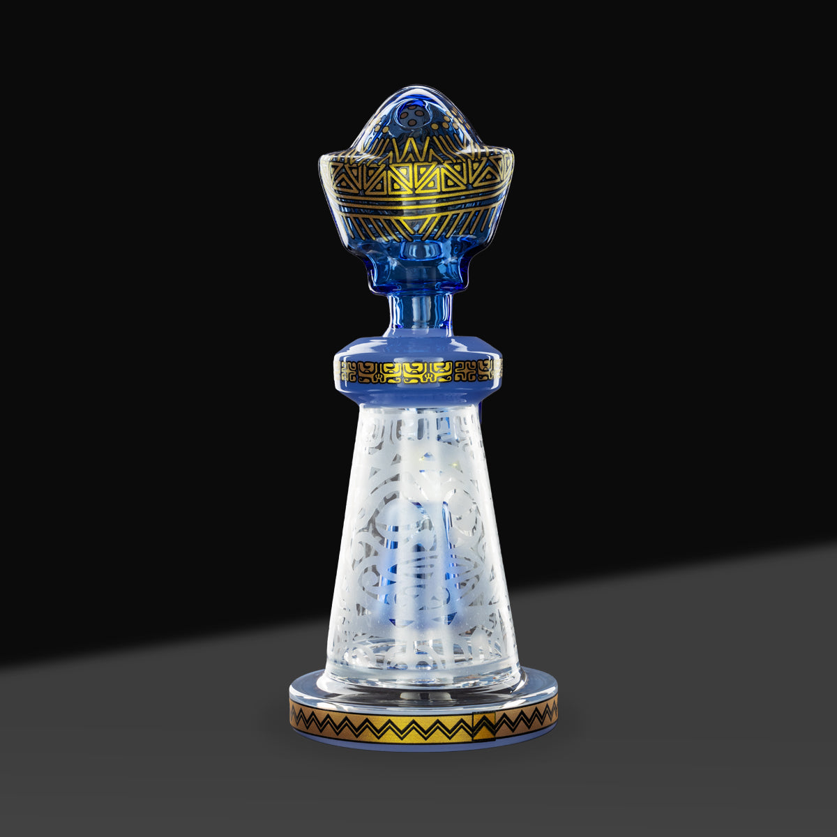 Water Pipe | Etched Colorful Beaker | 9" - Glass - Various Colors - Biohazard Inc - Blue