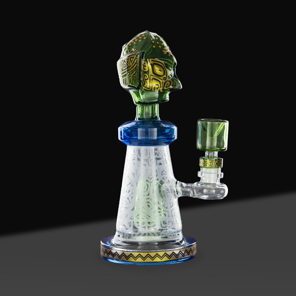 Water Pipe | Etched Colorful Beaker | 9" - Glass - Various Colors - Biohazard Inc - Green