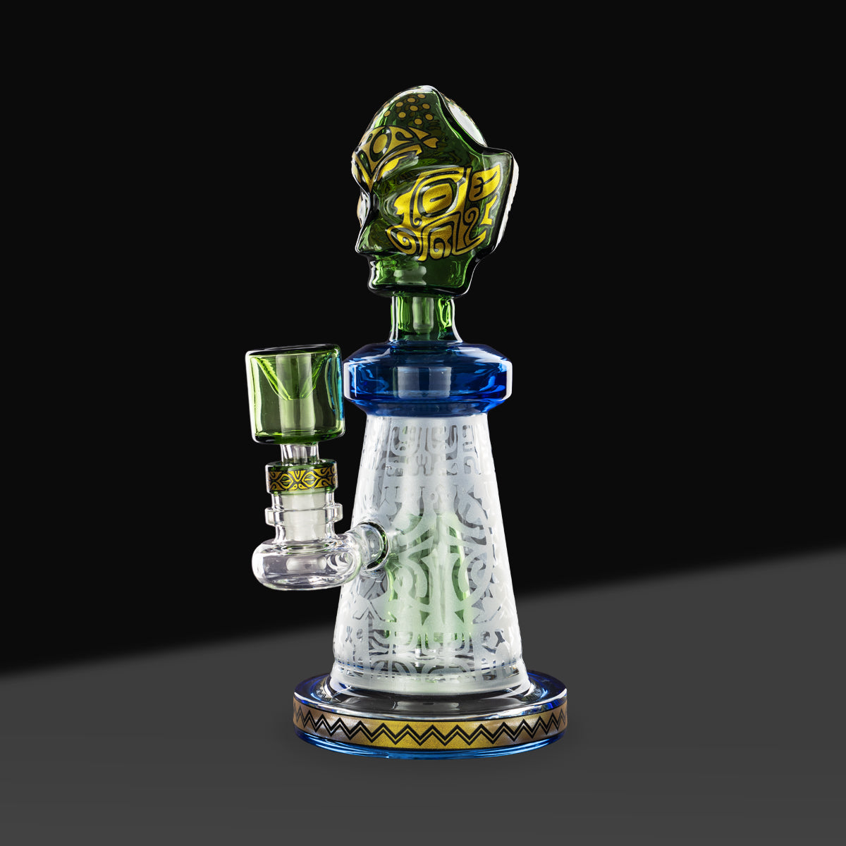 Water Pipe | Etched Colorful Beaker | 9" - Glass - Various Colors - Biohazard Inc - Green