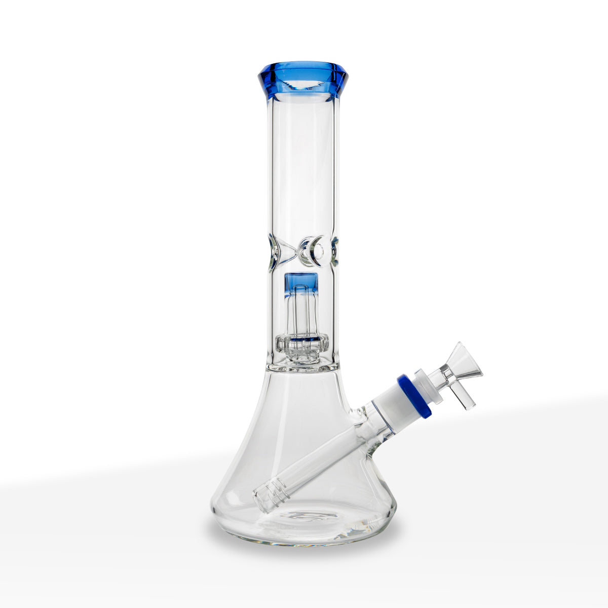 Water Pipe | Color Trim Beaker w/ Showerhead Perc | 11" - Glass - Various Colors - Biohazard Inc - Blue