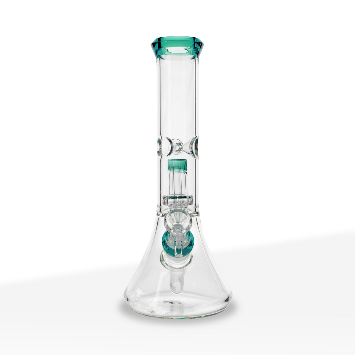 Water Pipe | Color Trim Beaker w/ Showerhead Perc | 11" - Glass - Various Colors - Biohazard Inc - Green