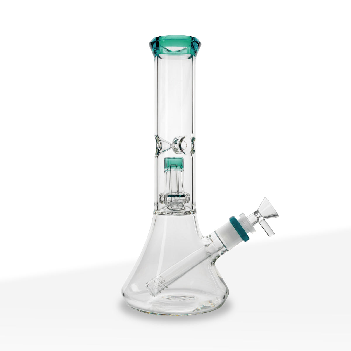 Water Pipe | Color Trim Beaker w/ Showerhead Perc | 11" - Glass - Various Colors - Biohazard Inc - Green