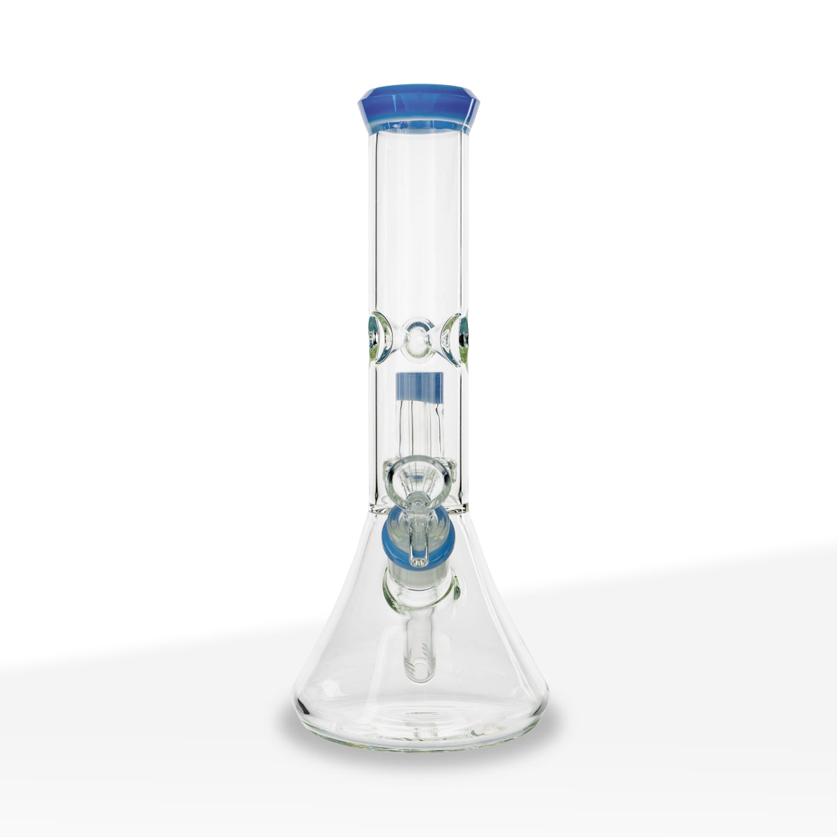 Water Pipe | Color Trim Beaker w/ Showerhead Perc | 11" - Glass - Various Colors - Biohazard Inc - Milk Blue